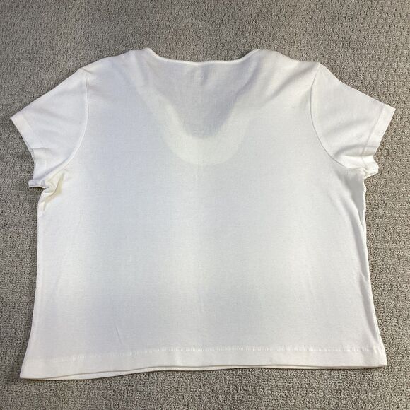 St‎ Johns Bay White Embroidered Neck V-Neck Top M Medium Short Sleeve Casual - Picture 2 of 4